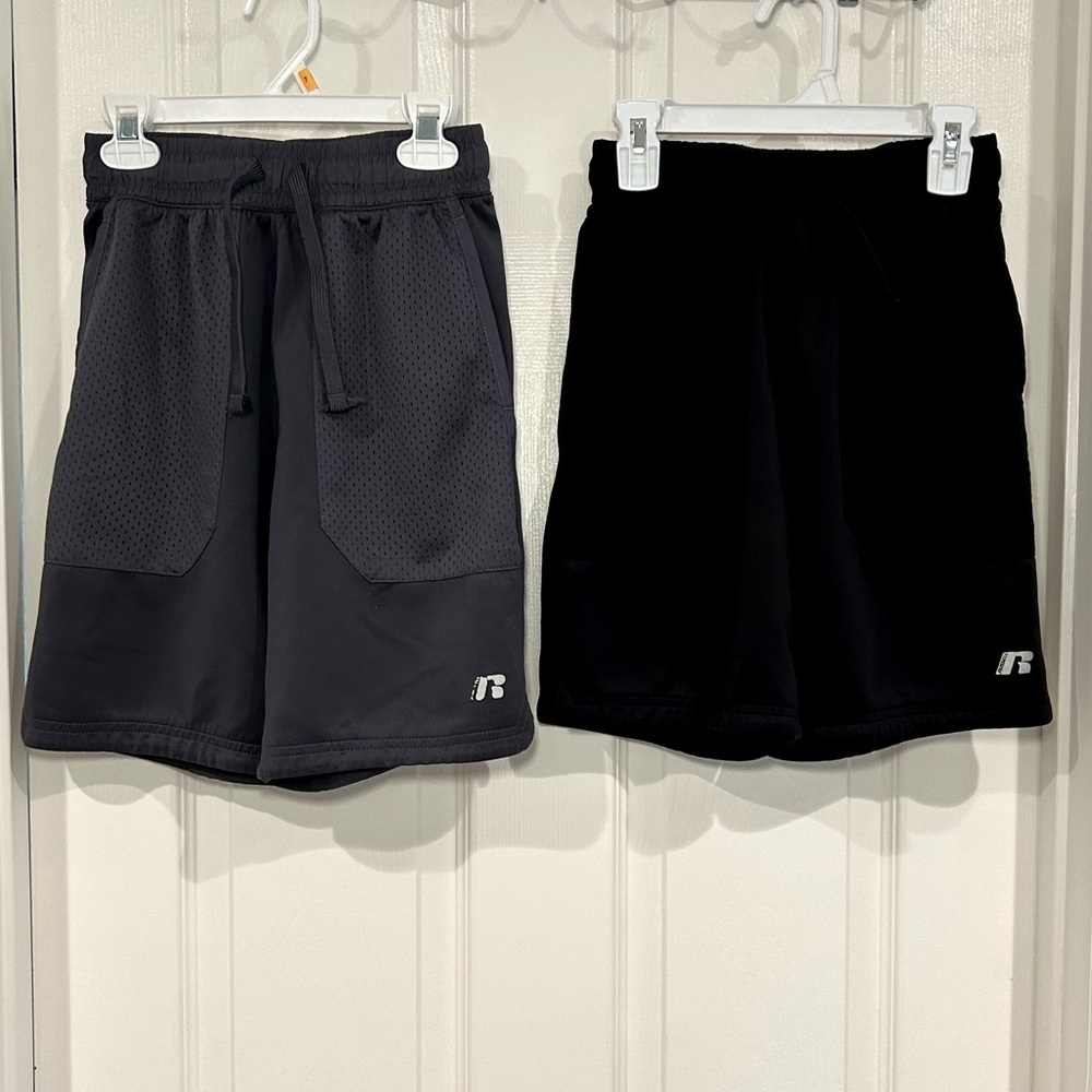 Russell Youth Boys Athletic Activewear Shorts Set Sz L 10/12 Black Gray Pockets
